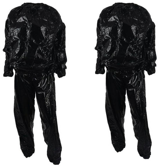 2 Pcs Heavy Duty Fitness Weight Loss Sweat Sauna Suit Exercise Gym Anti-Rip Black XL & 4XL