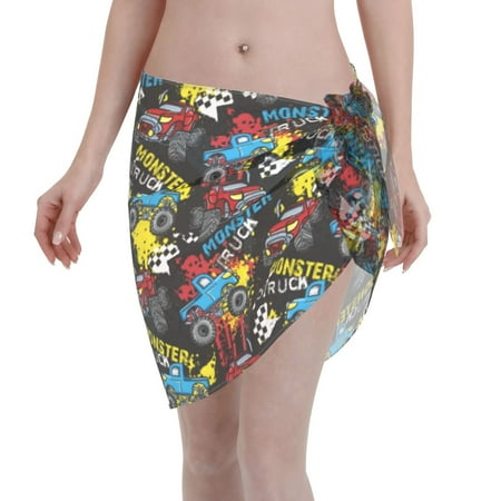 Disketp Monster Car Women Swimsuit Cover Up Short Chiffon Summer Beach Sarong Bikini Wrap Skirt Bathing Suit
