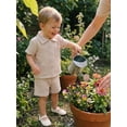thumbnail image 5 of BemeyourBBs Toddler Baby Boy Summer Clothes Newborn Infant Boys Baptism Outfit Cotton Gauze Solid Color Short Sleeve Button Down Shirt Tops And Shorts Set Pocket, 5 of 9