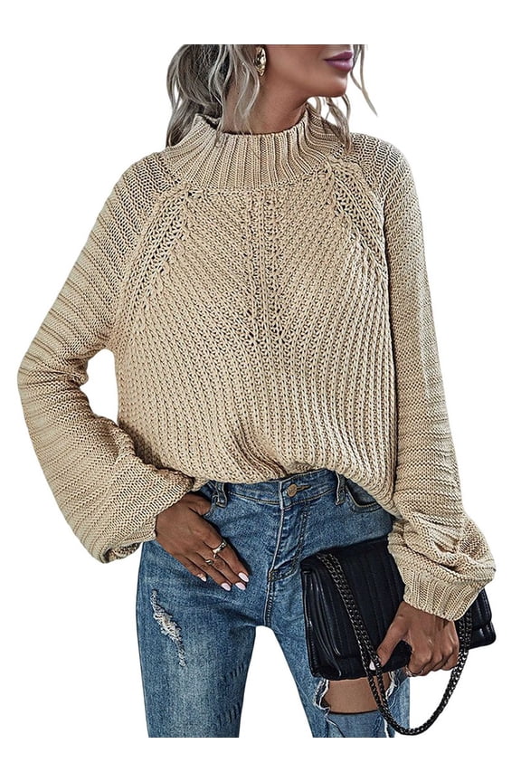 Womens Turtle-Neck Oversized Sweaters Casual Long Sleeve Pullover Loose Chunky Knit Jumper L