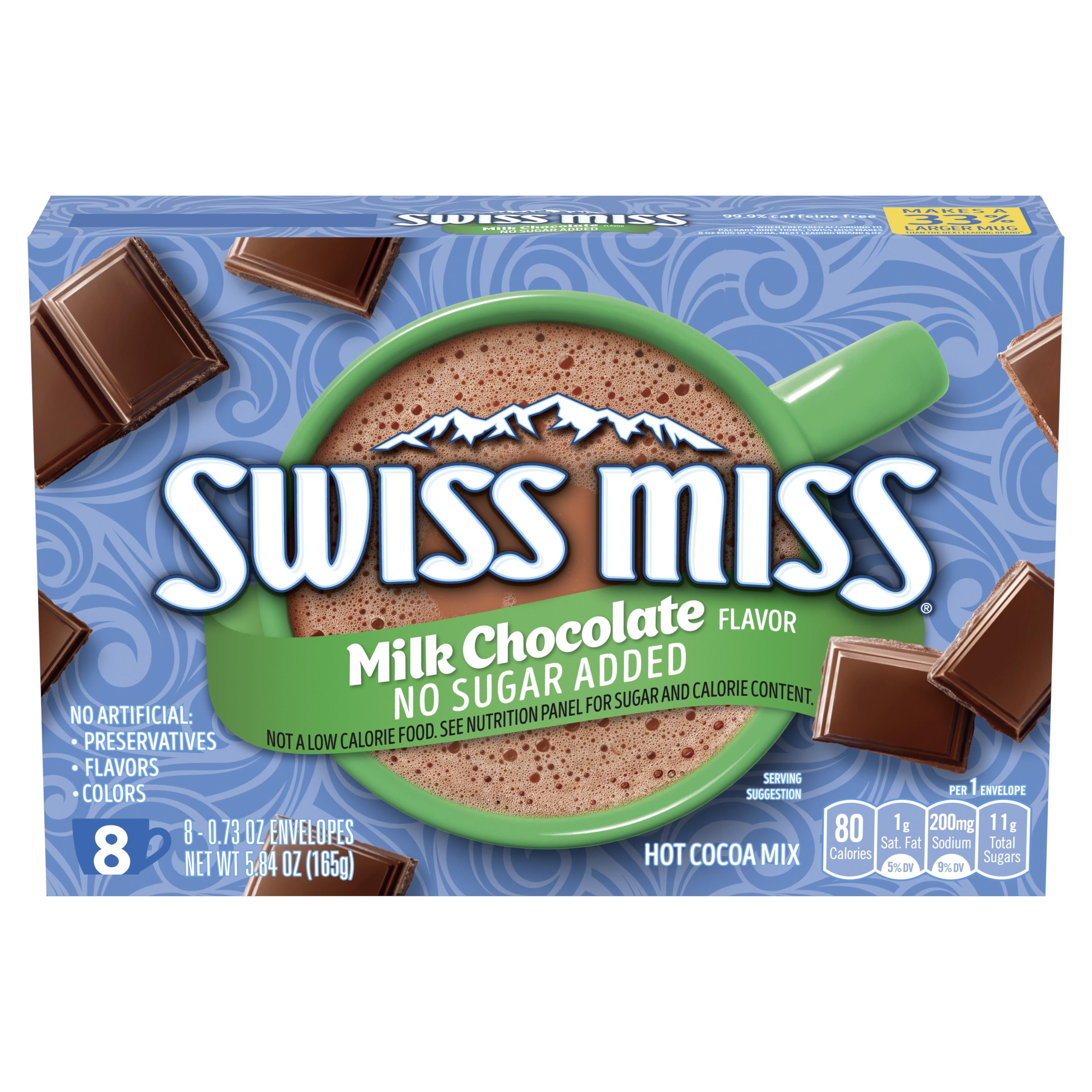 Swiss Miss No Sugar Added Milk Chocolate Flavored Hot Cocoa Mix, 8 Count