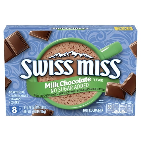 (case of 12 pack) Swiss Miss No Sugar Added Milk Chocolate Flavored Hot Cocoa Mix  8 - 1.38z Oz Packets ( 07/18/2024 ) 