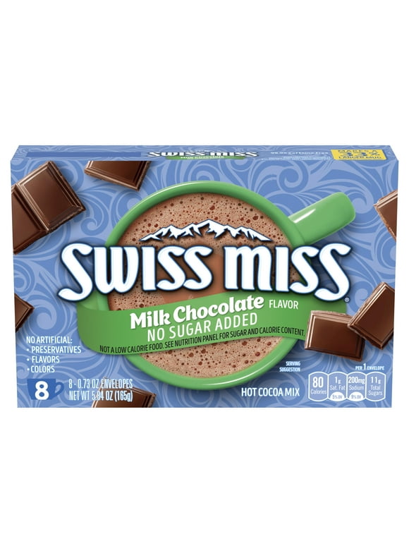 Swiss Miss No Sugar Added Milk Chocolate Flavored Hot Cocoa Mix, 8 Count