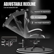Bigzzia Gaming Chair Office Chair, Ergonomic Game Chair with Height Adjustable Headrest and Lumbar Support for Adults Teens, Black & White