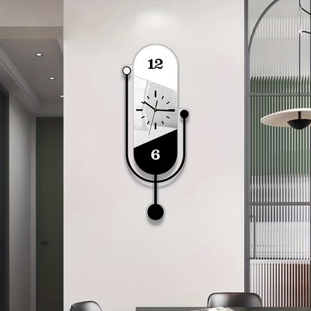 Oval Tri Color Splicing Large Wall Clock Silent Non-Ticking for Living Room Bedroom Office Decor