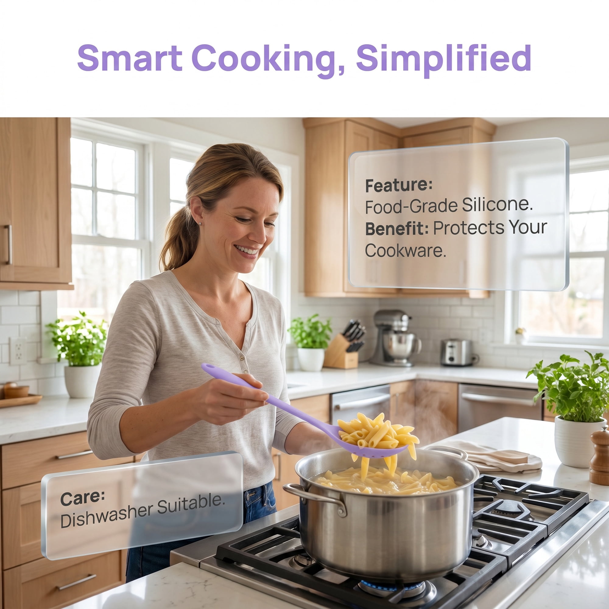 Unique Bargains 5 Pcs Silicone Essential Kitchen Cooking Utensil Set Light Purple