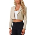 thumbnail image 1 of BLAZER CORTO DE NEGOCIOS PARA MUJERES CON MANGAS LARGAS Y DELANTERO ABIERTA, CON SOLAPA EN V, TALLA L, COLOR ALBARICOQUE, 1 of 6