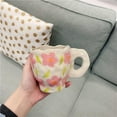 thumbnail image 4 of Pink Flowerr Retro Mug Relief Coffee Cup Pure Handmade Ceramic Mug Irregular Milk Cup Breakfast Gift for Friends, 4 of 4