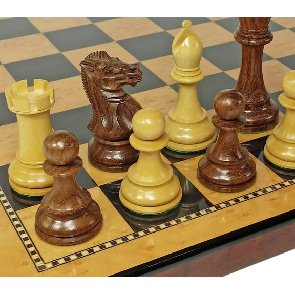 Acacia 4 5/8" Anderssen Staunton Wood Chess Set W/ Large 18" Walnut Color Board