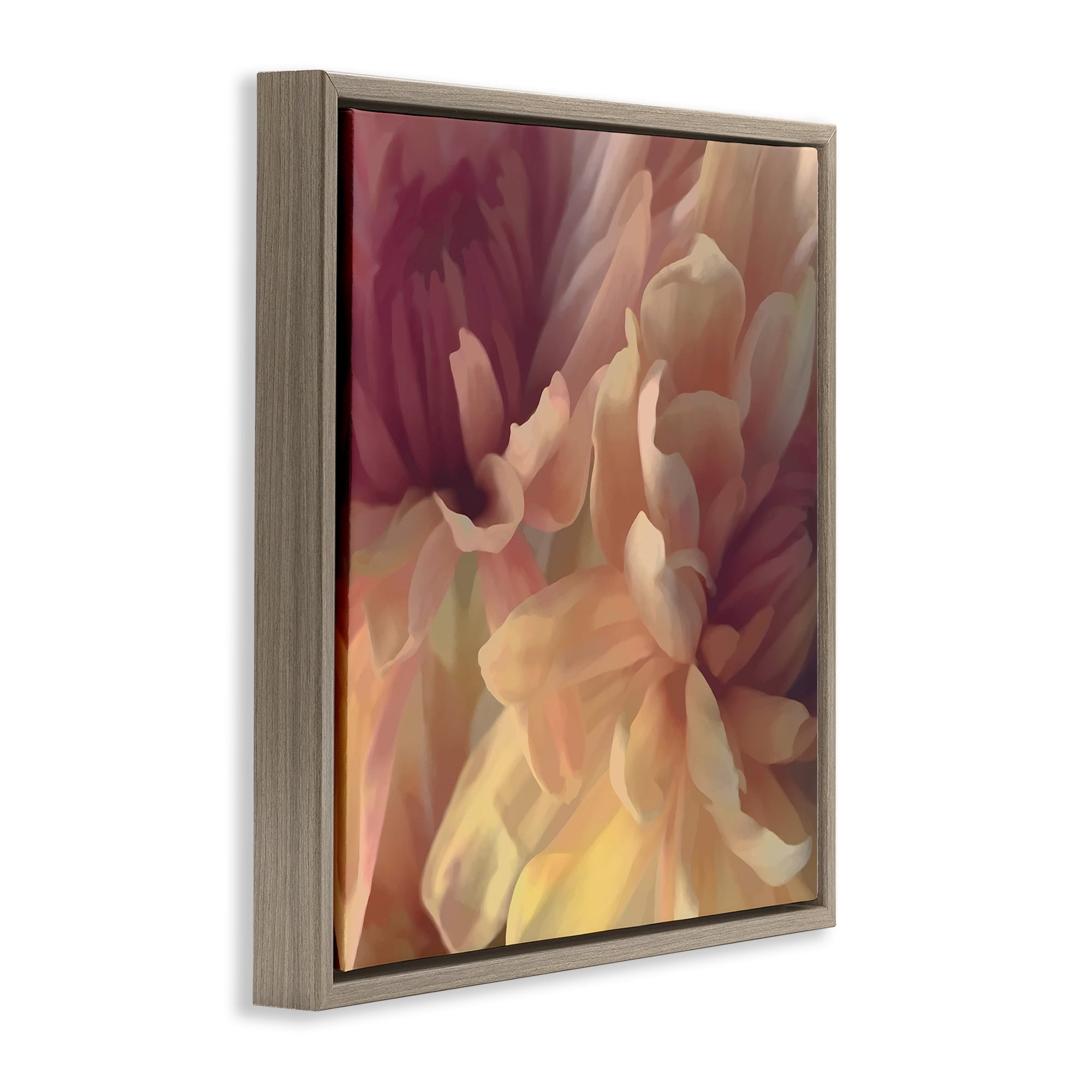 Stupell Industries Curling Dahlia Petals Botanical & Floral Painting Brown Floater Framed Art Print Wall Art, 25 x 25