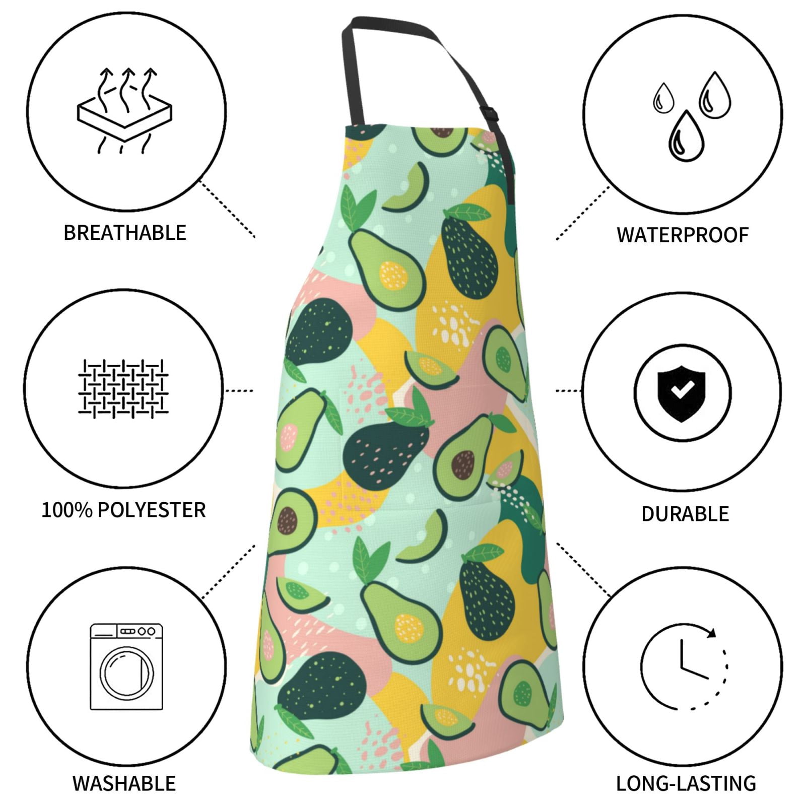 Kdxio Avocado Apron with Pockets Adjustable Kitchen Aprons for Men Women Waterproof Aprons for Cooking,Drawing,Crafting, Baking Household Cleaning