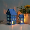 thumbnail image 4 of AOOOWER Hollowout Ice House Shape Metal Blue Tealight Candle Holder Hanging Candlestick for Indoor Table Centerpieces Decoration, 4 of 13