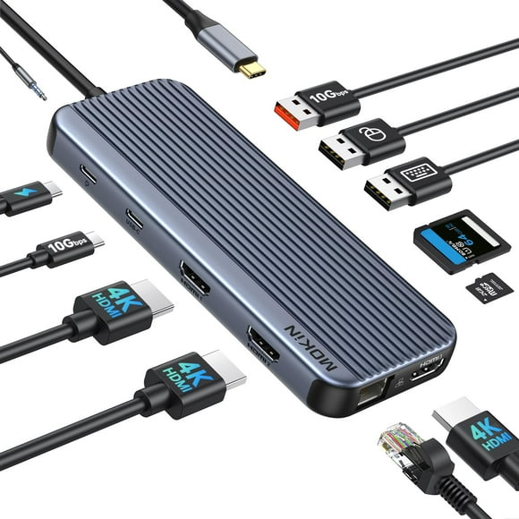 Estación de acoplamiento MoKin 12 en 1 USB C con triple pantalla, 100 W PD
