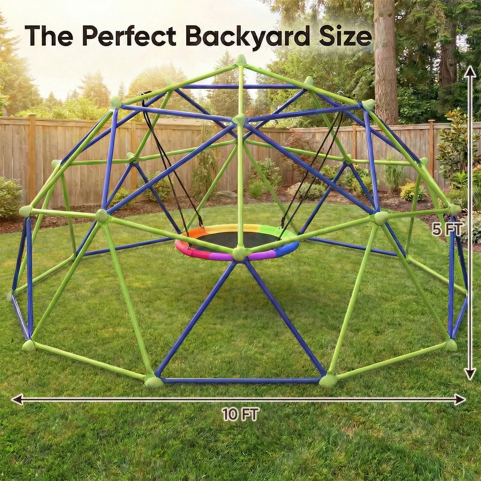 TABU 10FT Climbing Dome with Swing Set, Outdoor Jungle Gym for Kids, Supports up to 1000lbs, Rust-Resistant, Easy Asssembly