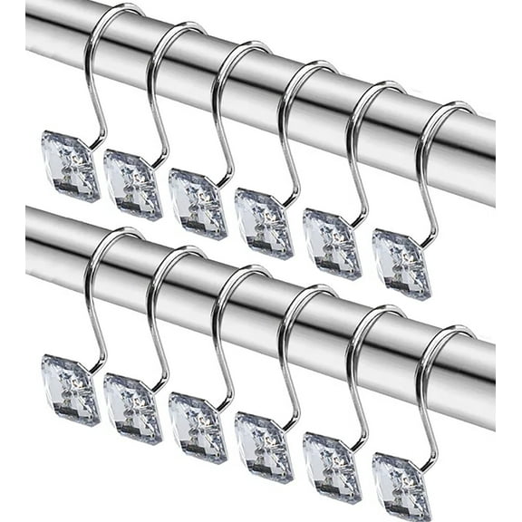 12 Piece Set - 12pcs Square Acrylic Shower Curtain Hooks Rings Rustproof