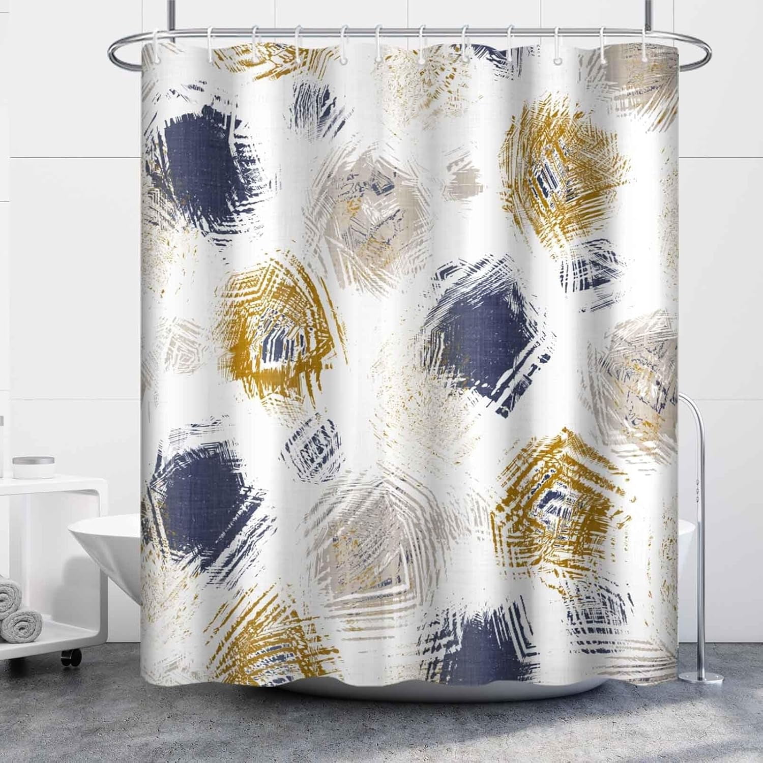 Yellow Shower Curtain for Bathroom Abstract Yellow Gray Watercolor Shower Curtain Set with Hooks Contemporary Oil Panting Fabric Waterproof Shower Curtains 84x84inches