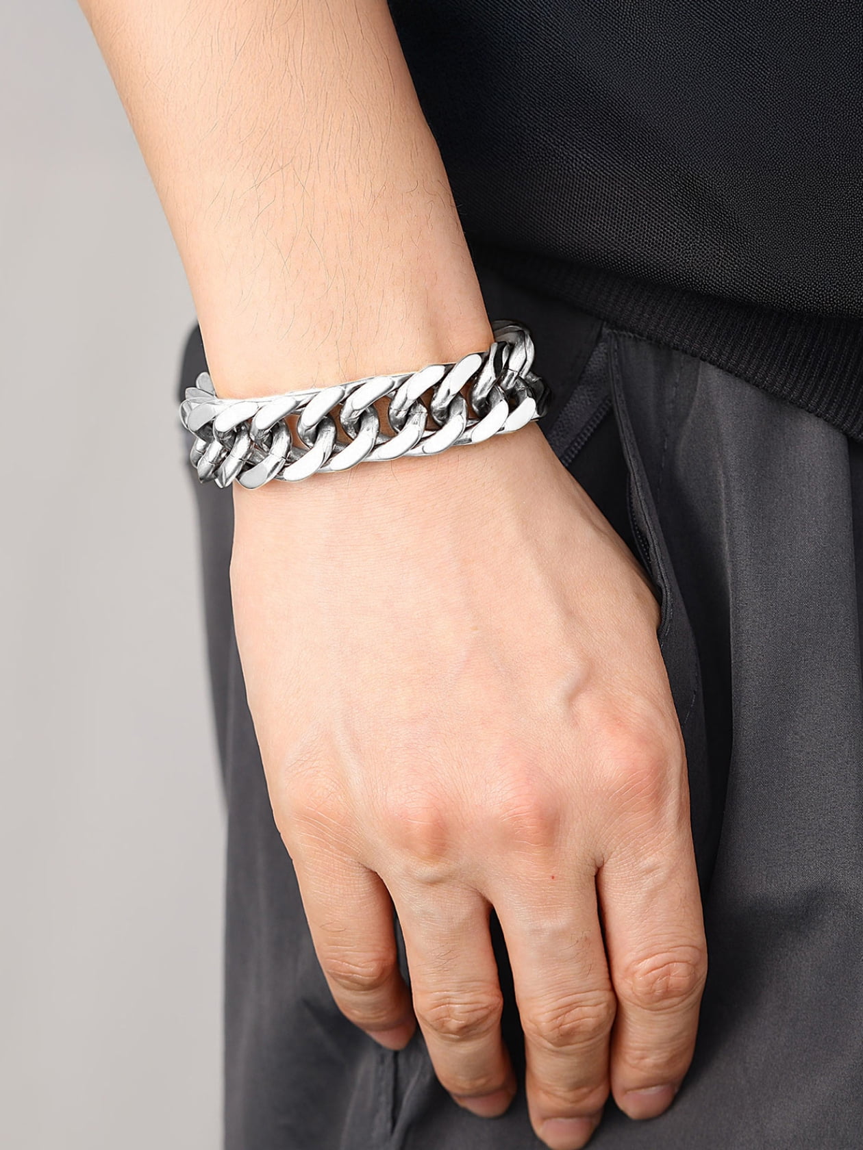 ChainsHouse Silver Cuban Link Bracelet for Men Chunky 8mm/12mm/17mm Width Men's Chain Bracelets Stainless Steel Punk Jewelry Gift