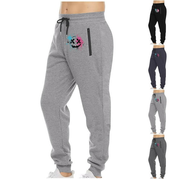 Brondbend Sweat Pants for Mens Mens Jogger Zipper Pocket Workout Pants Stretchy Waist Print Fashion Sport Trousers Tapered Party Fall Winter Pants Black