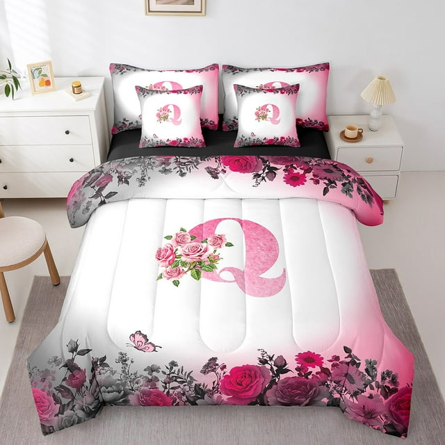 Erosebridal Lit en Sac Monogramme Taille Complète, Ensemble de Lit Personnalisé avec Initiale, Décoration de Lettre, Réversible, 7 Pcs