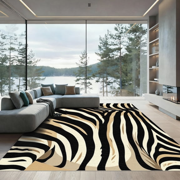 ODIKA 8' x 10' Machine Washable Non-Slip Area Rug, african striped High Traffic Rug, Black, 1017476