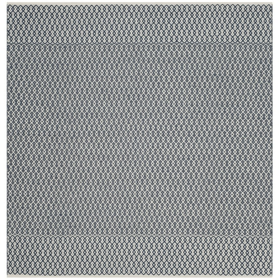 SAFAVIEH Montauk Nazca Geometric Cotton Area Rug, Ivory/Navy, 4' x 4' Square