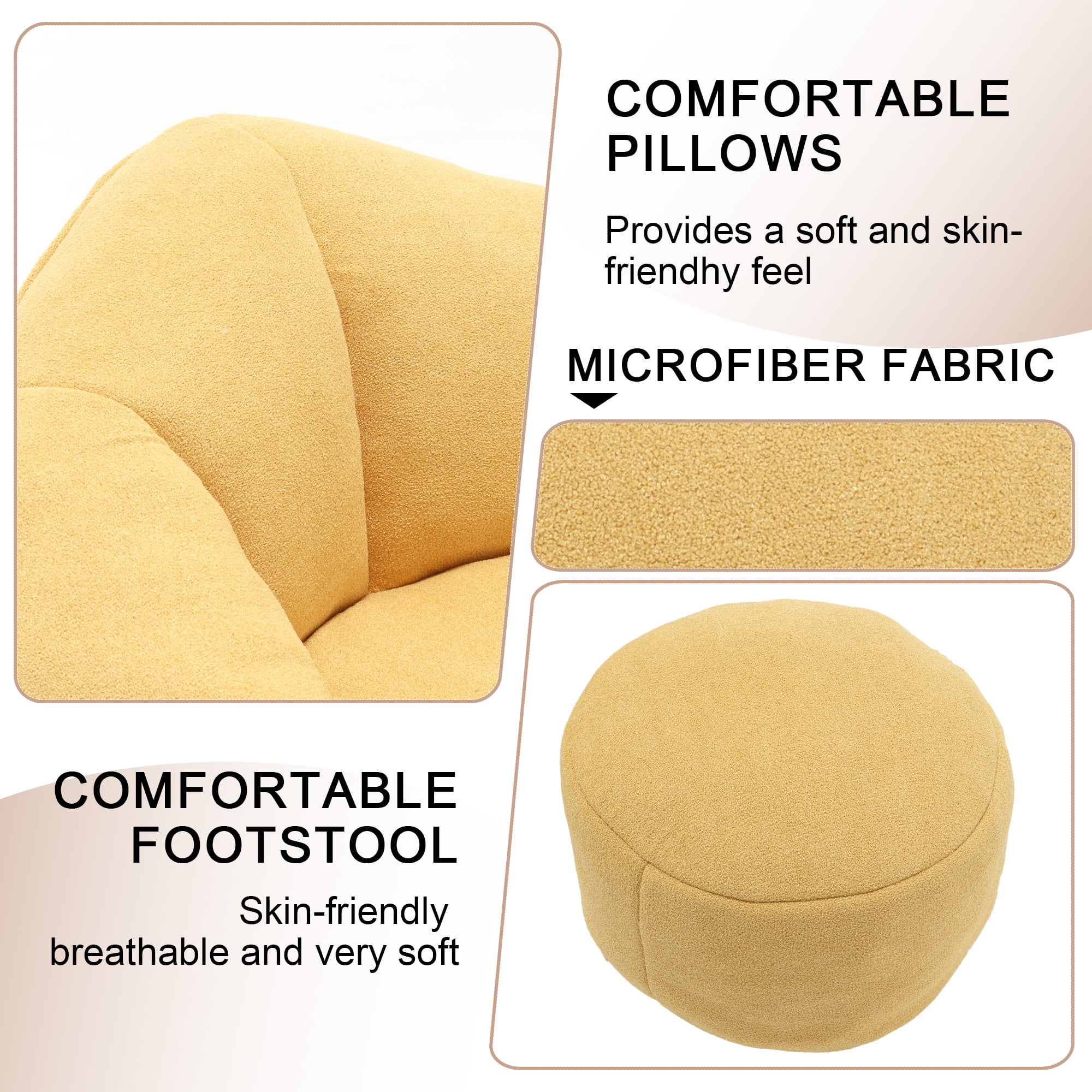 MOONMISS Microfiber Upholstered High Pressure Foam Round Lazy Bean Bag Sofa Chair with Ottoman-Yellow