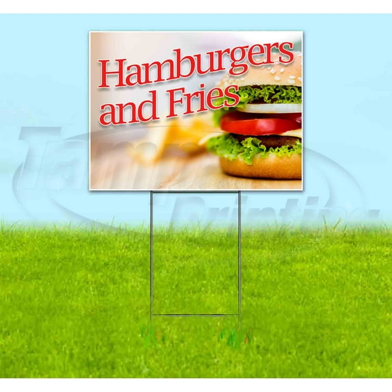 Hamburgers And Fries (18" x 24") Yard Sign, Includes Metal Step Stake