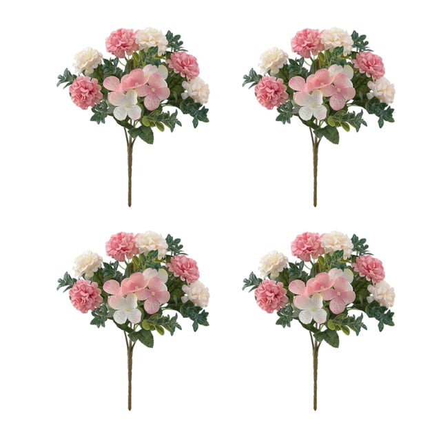 Bewildely Flores artificiales de bajo mantenimiento de 4 piezas para decoración del hogar ramo de boda buena textura Kits de decoración para fiestas Rosa