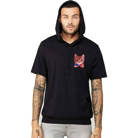 Short Sleeve Bow Tie - Men's Cat USA Bow Tie Chest Black Short Sleeve Hoodie T-Shirt X-Large Black