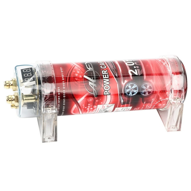 Condensador de potencia de audio para automóvil de 2 faradios, amplificador, regulador de voltaje, LED rojo, 10-16 V CC, piezas de automóvil modificadas