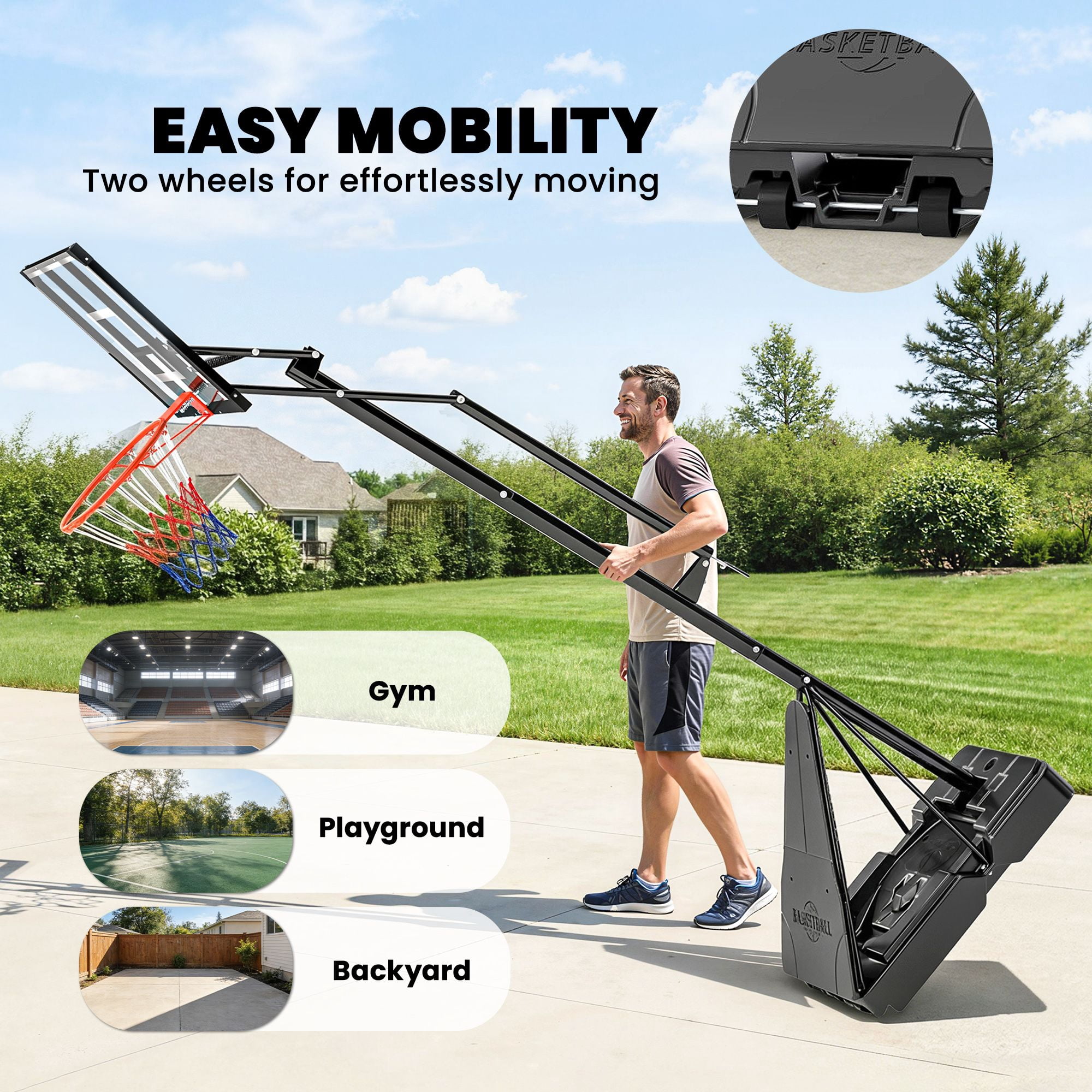 Dranite 8-10ft Adjustable Basketball Hoop Outdoor, 47 Inch Shatterproof Backboard