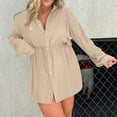 thumbnail image 6 of XuJwPNcy Women Plus Size Short Jumpsuits Summer Buttons Tie Waist Rompers Casual Long Sleeve Clothes, 6 of 6