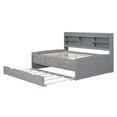 thumbnail image 3 of Full Size Wooden Captain Bed with Built-in Bookshelves,Solid Wood Platform Bed Frame with Three Storage Drawers and Trundle,Light Grey, 3 of 9
