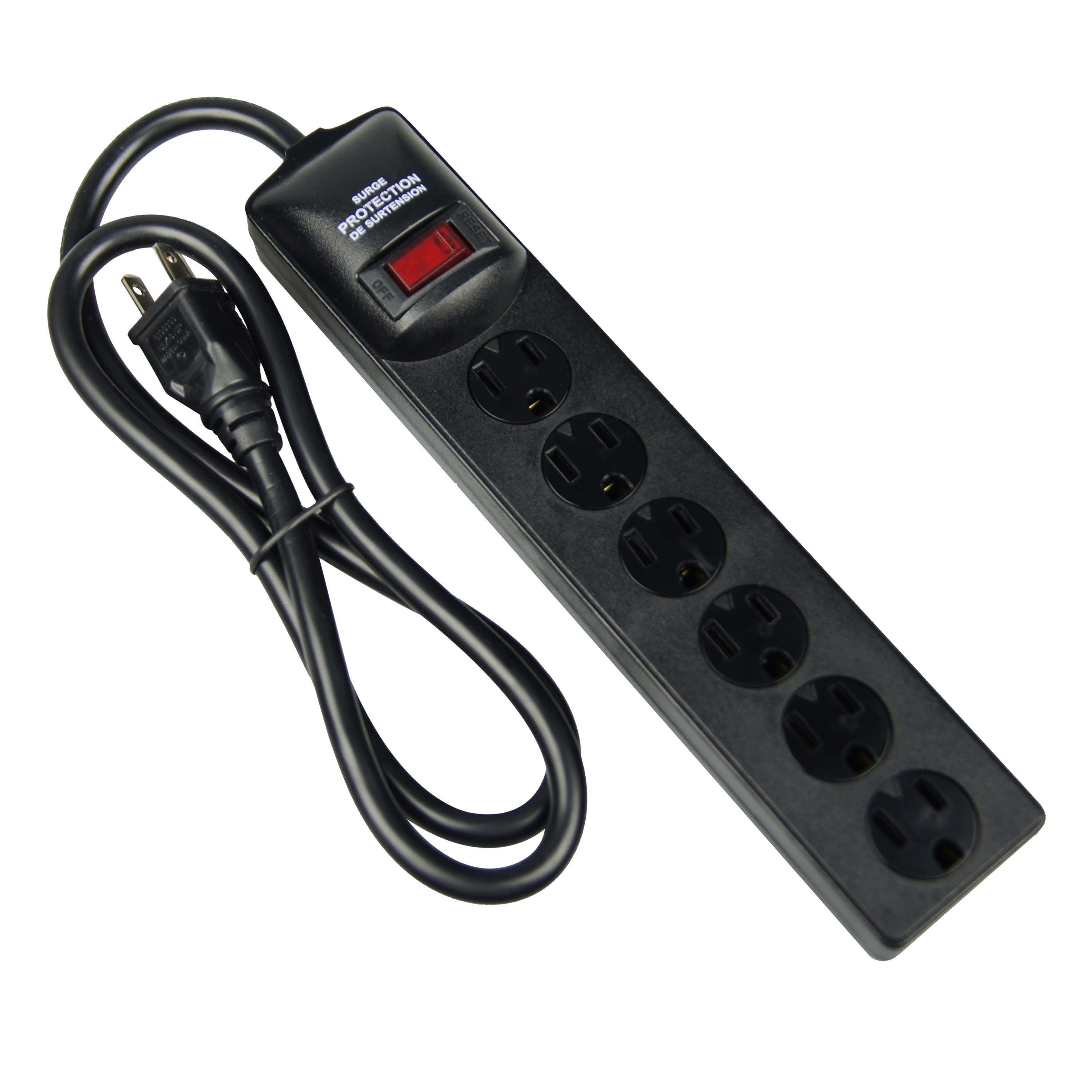 Power Strip Blk 6out 3ft 