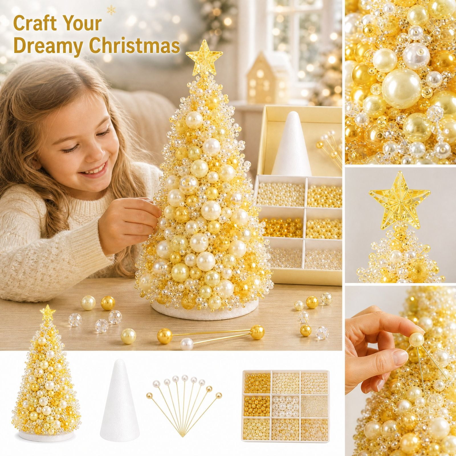 Beaded Christmas Tree DIY Kit Make Holiday Tabletop Decor with Beads and Wire Christmas Craft Set for Adults Kids Festive Centerpiece for Home Decoration