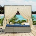 thumbnail image 3 of Harper & Bright Designs Patio Sunbed Daybed, Wicker Outdoor Adjustable Canopy Bed with Retractable Canopy, Rattan Sun Lounger Patio Loveseat Sofa Set with Curtain, Dark Blue, 3 of 16