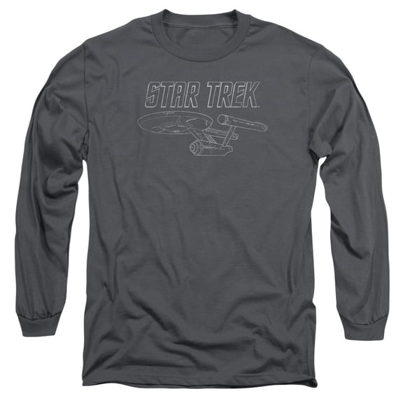 Star Trek Tos Enterprise Long Sleeve Adult 18/1 T-Shirt Charcoal