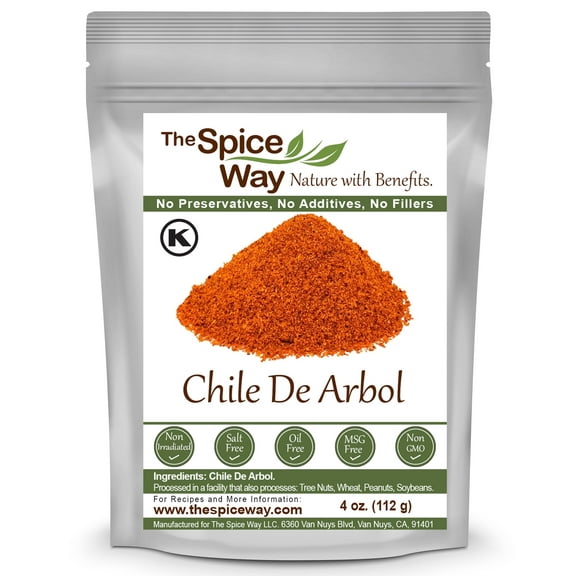 The Spice Way Chile De Arbol Powder - Central American cuisine – All Natural - Resealable Pouch - 4 Oz.