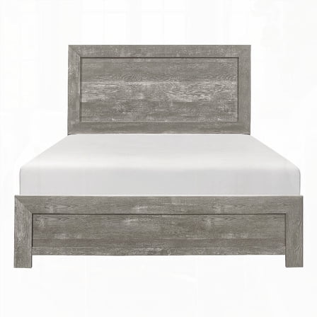 Rustic Gray Finish Full Size Panel Bed, Wooden Bedroom Furniture in a Box with Headboard, Footboard and Rails