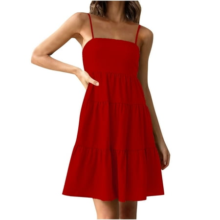 

Dresses for Women 2022 White Dress Women s Fashion Loose Fit Sleeveless Multi-layer Pleats Boho Beach Solid Mini Dress Summer Savings Dress Pants Women Formal Dresses for Women Evening Party