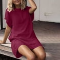thumbnail image 3 of Bigersell Womens Dresses Women's Fashion Casual Summer Solid Color Round Neck Short Sleeve Dress Girls Dresses Women Skater Dresses, Style 24240, Wine L, 3 of 8