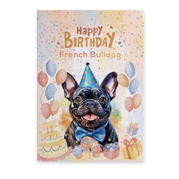 Watercolor French Bulldog Happy Birthday Celebration Balloons Gift Party Vertical Matte Canvas Poster Dog Lover Gifts Wall Art Home Decor - 00028