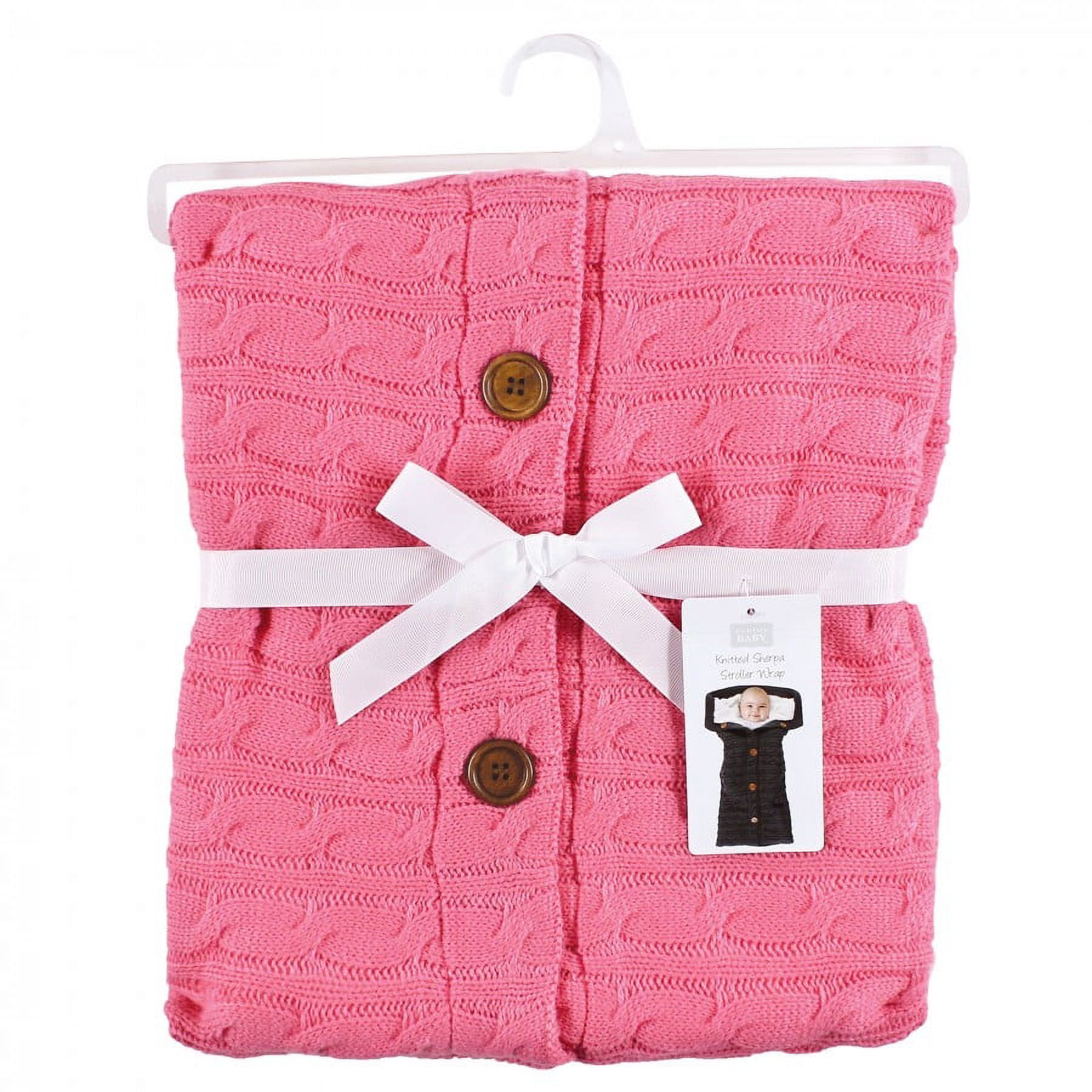 Hudson Baby Infant Girl Faux Shearling Knitted Baby Lounge Stroller Wrap Sack, Azalea Pink, One Size