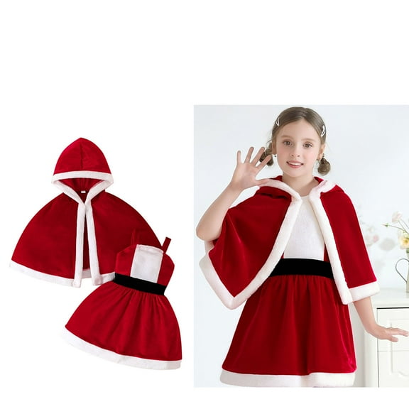Santa Claus Dress for Baby Girl Christmas Dress Sleeveless Red Velvet Dress with Red Riding Hood Cape Christmas Girl Outfit Party Dress 9-12 Months