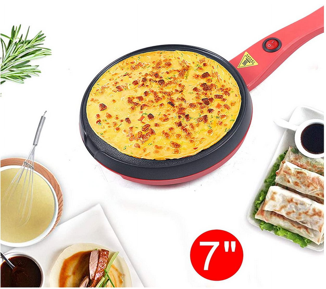 OUKANING 7'' Electric Non-Stick Crepe Maker Baking One-button Griddle Pancake  Pan Frying Griddle Machine 600W with Tray for Kids 