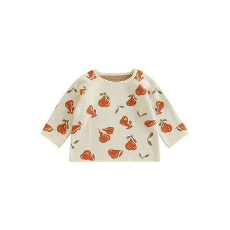 

aturustex Toddler Baby Girl Sweater Long Sleeve Round Neck Fruit Print Loose Knit Pullover Top /Suspender Pants