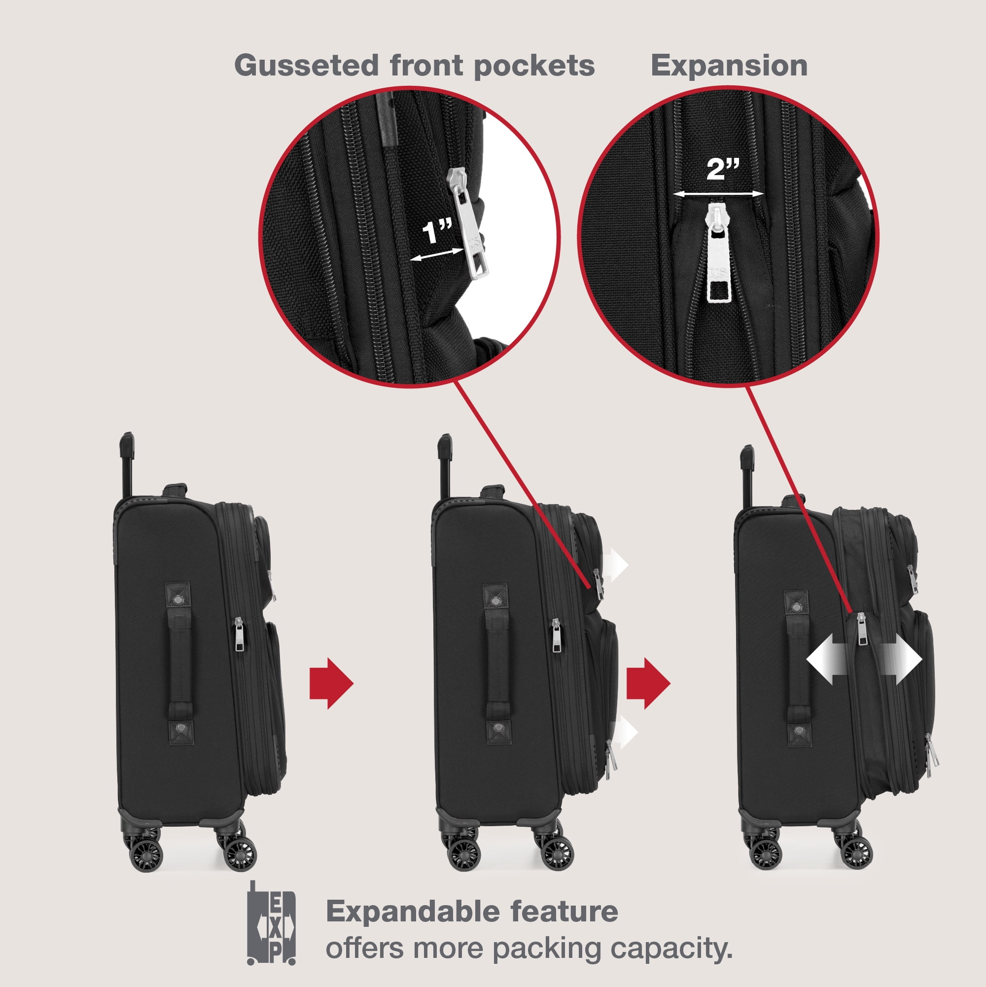 U.S. Traveler Rio Expandable Softside Carry-on - Spinner Wheels, TSA-Approved, 22-Inch Lightweight Travel Suitcase, Black