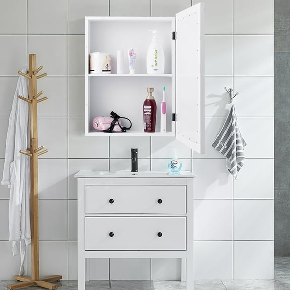 Gymax Bathroom Mirror Cabinet Wall Mounted Kitchen Medicine Storage Adjustable Shelf