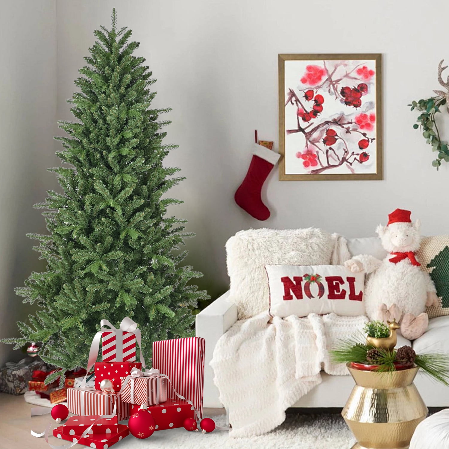 6ft Lush Christmas Tree with 1168 Tips Hinged Branches Metal Stand Indoor Holiday Decor