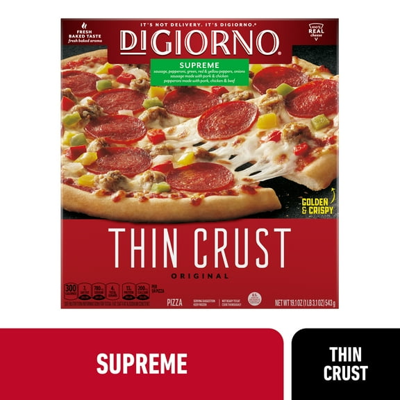 DiGiorno Thin Crust Cheese, Veggie, and Meat Supreme Pizza, 19.1 oz (Frozen)
